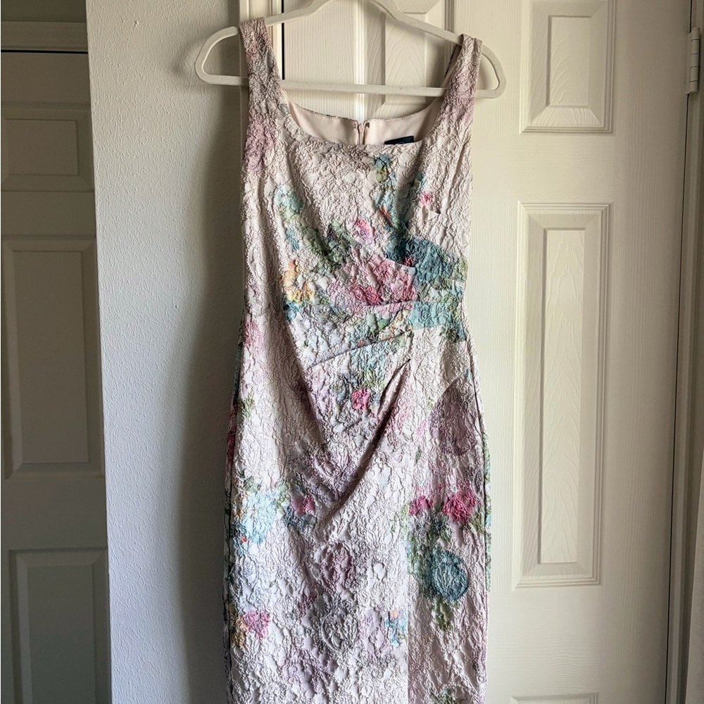 Adrianna Papell Light Pink Floral Lace Midi Dress